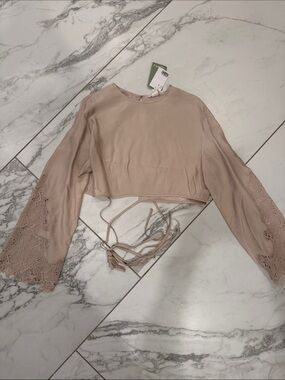 Women's Lace-Sleeve Crop Top in Blush NWT